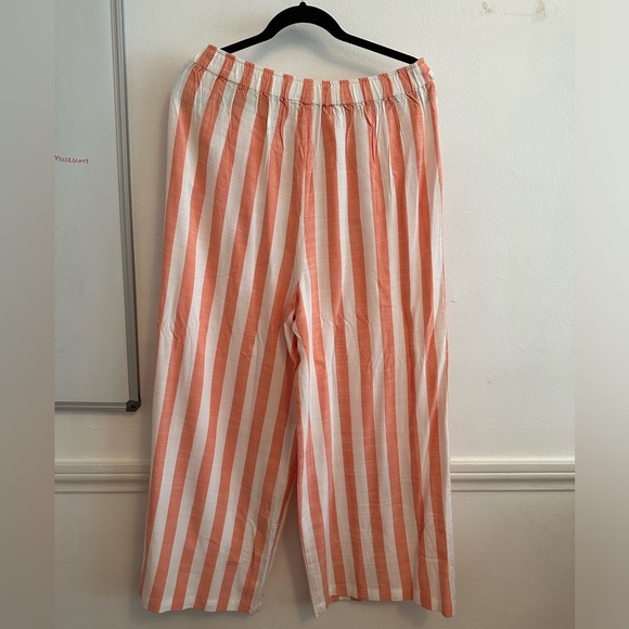 Volcom Coco Beach Belted High-waisted Flowy Peach/Orange and White Pants - L - Picture 3 of 12